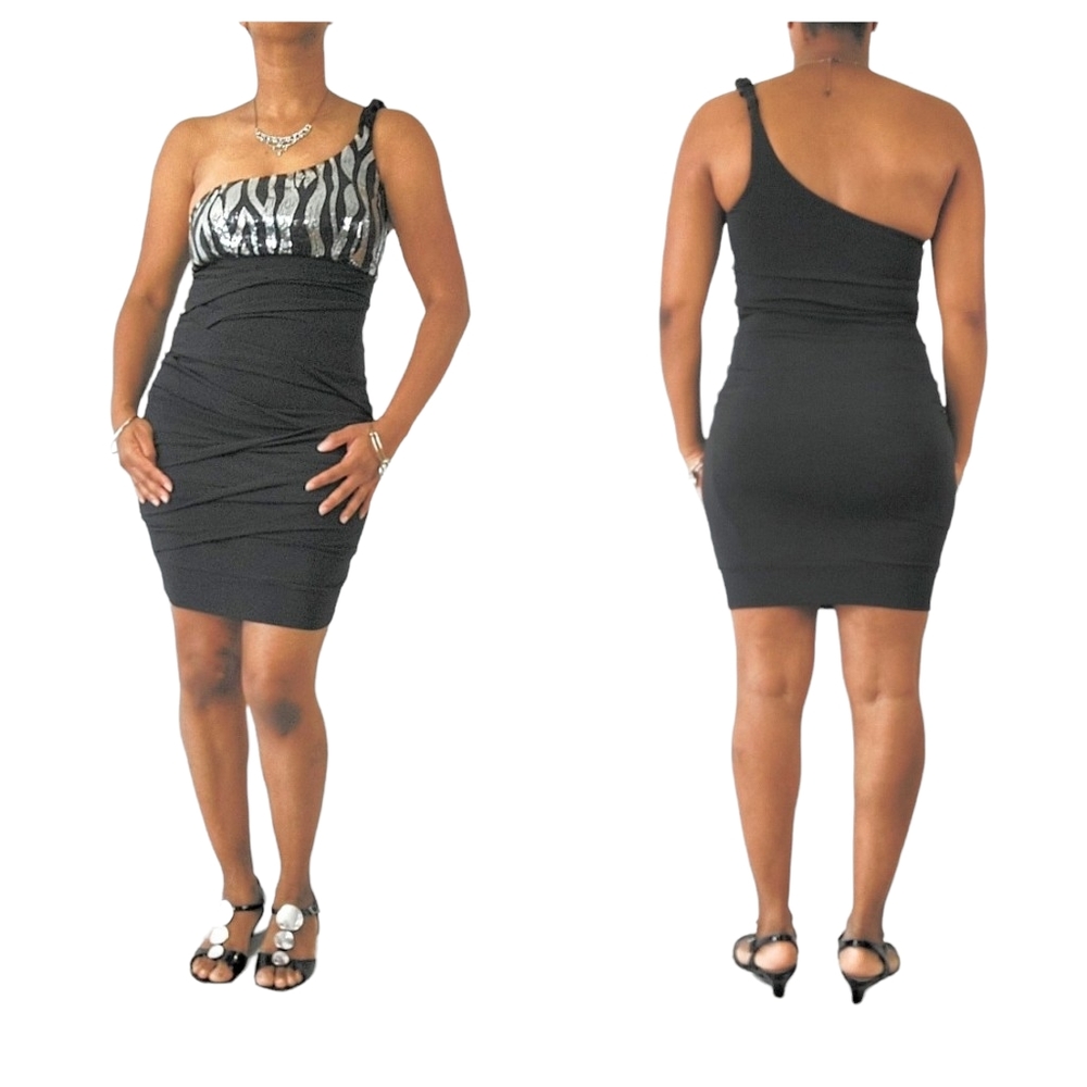 Ruby Rox One Shoulder Ruched Sequin Mini Dress - image 1